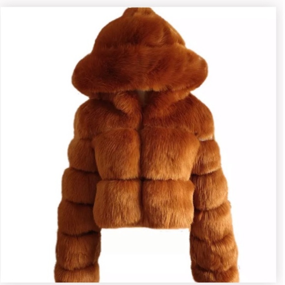 Faux Fur Hooded Cropped coat WHITE, COPPER, PINK AND RED AVAILABLE! RUNS SMALL